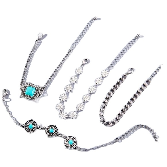 Boho Style Silver and Turquoise Bracelet Set - Picture 2 of 5